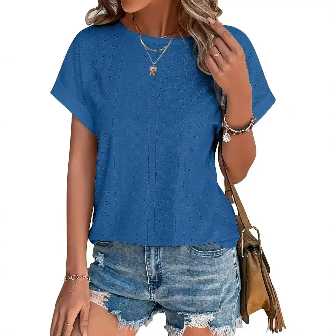Loose Fit Crew Neck Short Sleeve T-Shirt Women's Solid Color Top Fashion Spring Summer New Arrival Comfortable Silk Material