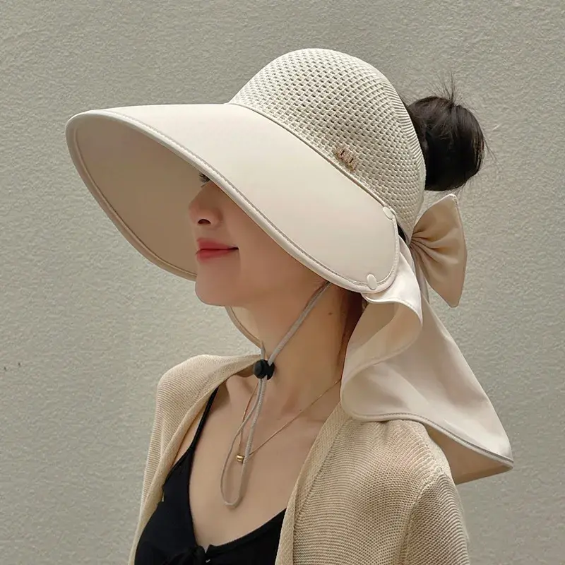 Summer Women's Sun Hat Neck Protection Shawl Large Brim Fashionable Versatile Face Slimming Fisherman Hat Empty Top Sun Hat