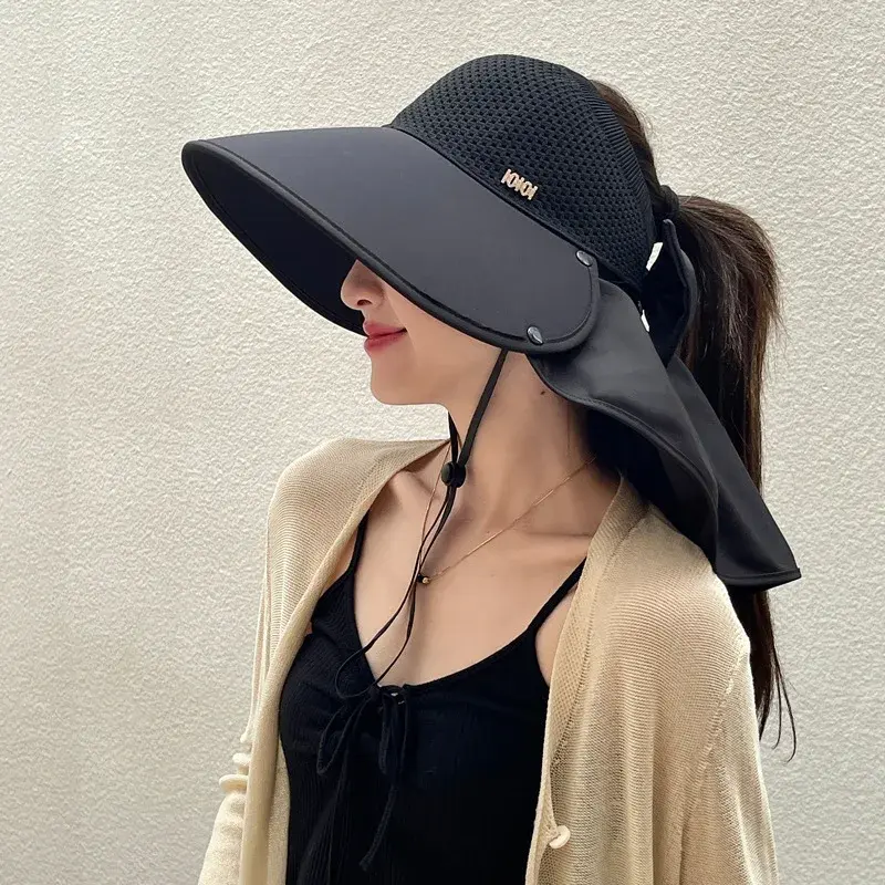 Summer Women's Sun Hat Neck Protection Shawl Large Brim Fashionable Versatile Face Slimming Fisherman Hat Empty Top Sun Hat