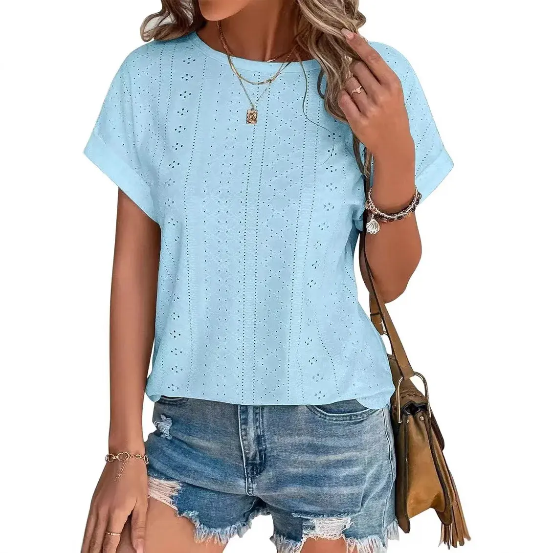 Loose Fit Crew Neck Short Sleeve T-Shirt Women's Solid Color Top Fashion Spring Summer New Arrival Comfortable Silk Material