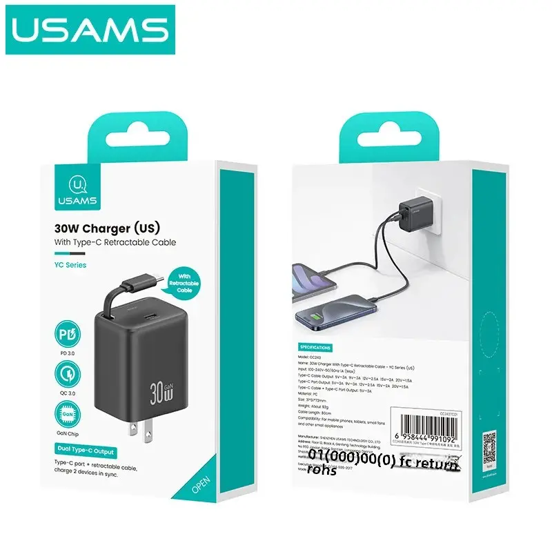 USAMS PD20W Motorcycle Fast Charging Head Compatible With For Apple 16 Charger iPad Data Cable 30W Charging Head Android