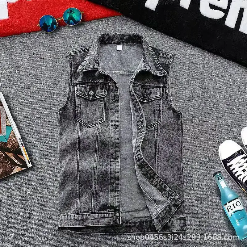 Casual Slim Fit Men's Denim Vest Sleeveless Fashionable Trendy Top for Spring Summer Comfortable Breathable Male Jacket