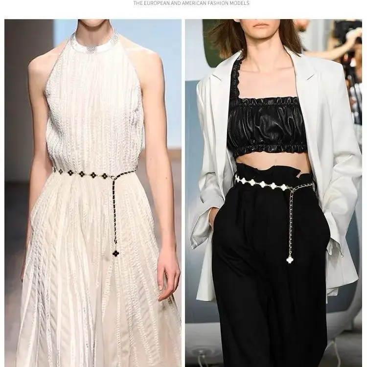 Fashionable Versatile Trendy Ins Four-leaf Clover Metal Waist Chain Accessory Slim Belt Women's Clothing Belts Dress Chains