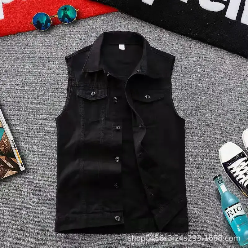 Casual Slim Fit Men's Denim Vest Sleeveless Fashionable Trendy Top for Spring Summer Comfortable Breathable Male Jacket