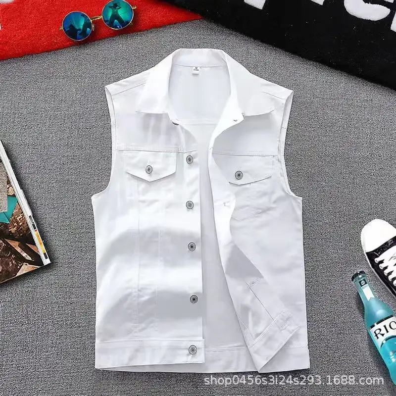 Casual Slim Fit Men's Denim Vest Sleeveless Fashionable Trendy Top for Spring Summer Comfortable Breathable Male Jacket