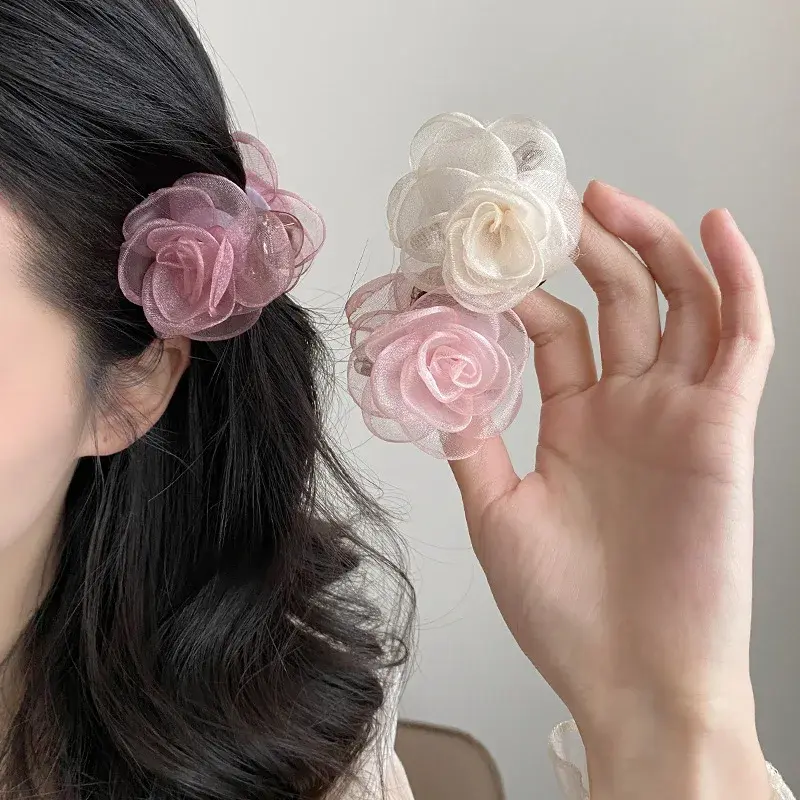 New Fairylike Flower Hair Claw Europa Organza Hair Clip Princess Top Clip Girl Heartside Bangs Clip Professional Salon Fixation