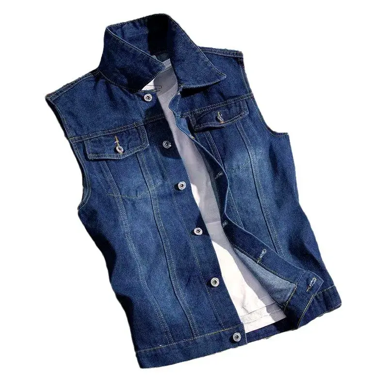 Casual Slim Fit Men's Denim Vest Sleeveless Fashionable Trendy Top for Spring Summer Comfortable Breathable Male Jacket