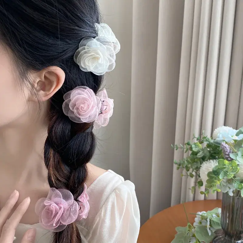 New Fairylike Flower Hair Claw Europa Organza Hair Clip Princess Top Clip Girl Heartside Bangs Clip Professional Salon Fixation