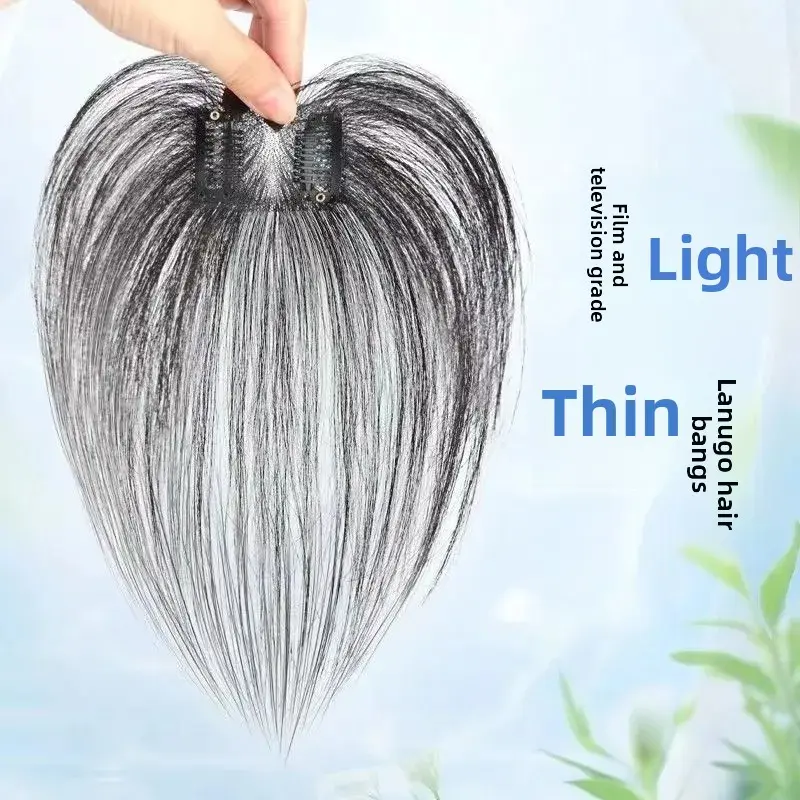 Lightweight Handwoven Summer Hairline Bangs Wig Women's Top Natural Forehead Full Real Hair Thin Hairline Extension