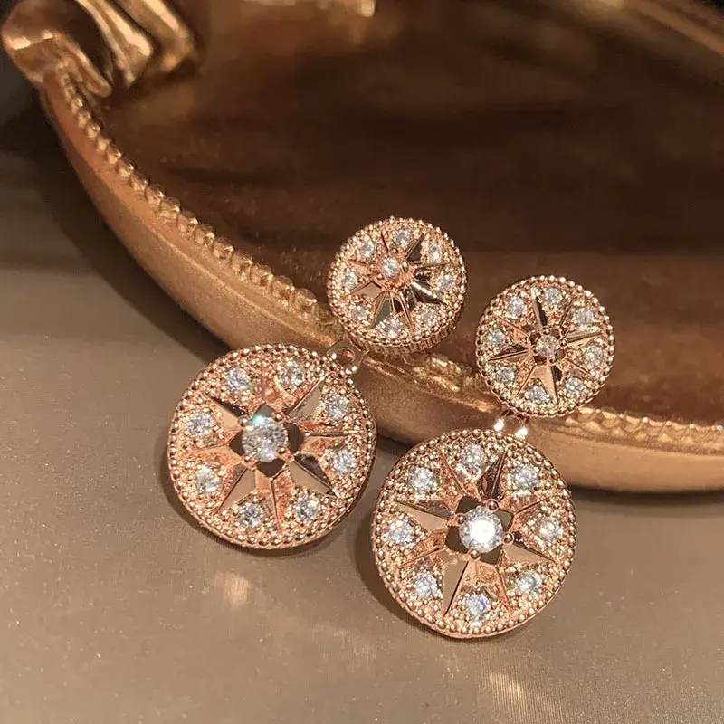 Elegant French Style Round Sun Flower Earrings Front And Back Double Sided Multiple Fitting Options Sun Dandelion Star Ear Studs
