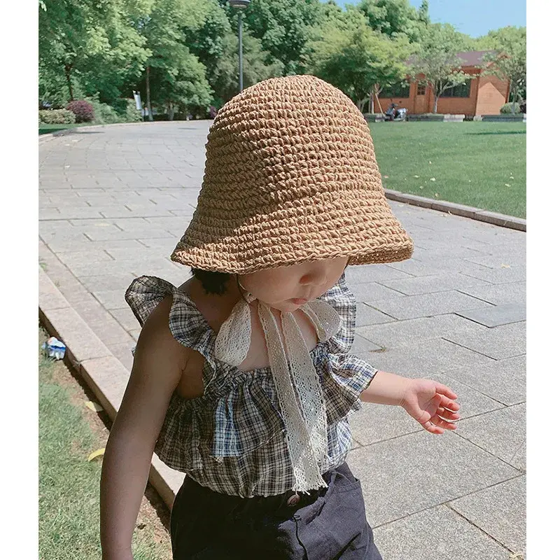 Stylish Baby Sun Hat Korean Summer Beach Baby Outings Sun Protection Cap Girls Lace Net Hat Children's Fashionable Travel Hat
