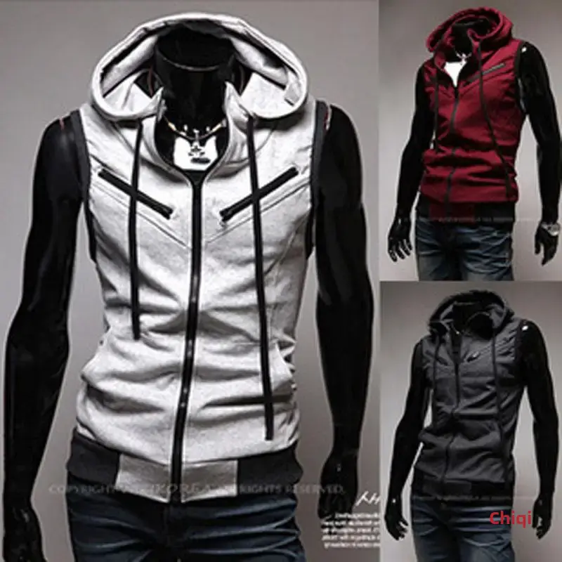 Men's Slim Fit Knit Tank Top Sweatshirt Hoodie Zipper Pullover Summer Casual Vest Without Sleeves