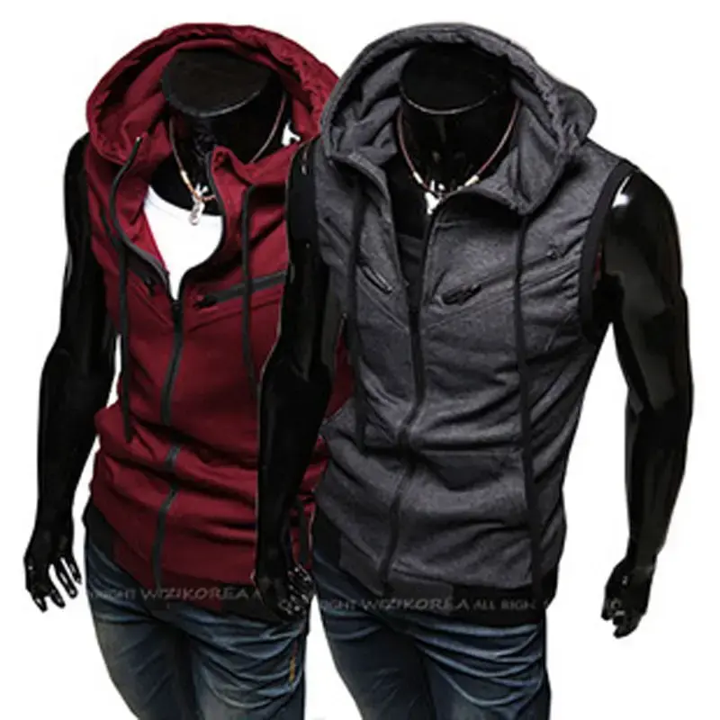 Men's Slim Fit Knit Tank Top Sweatshirt Hoodie Zipper Pullover Summer Casual Vest Without Sleeves