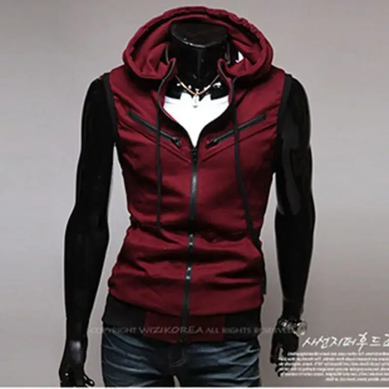 Men's Slim Fit Knit Tank Top Sweatshirt Hoodie Zipper Pullover Summer Casual Vest Without Sleeves