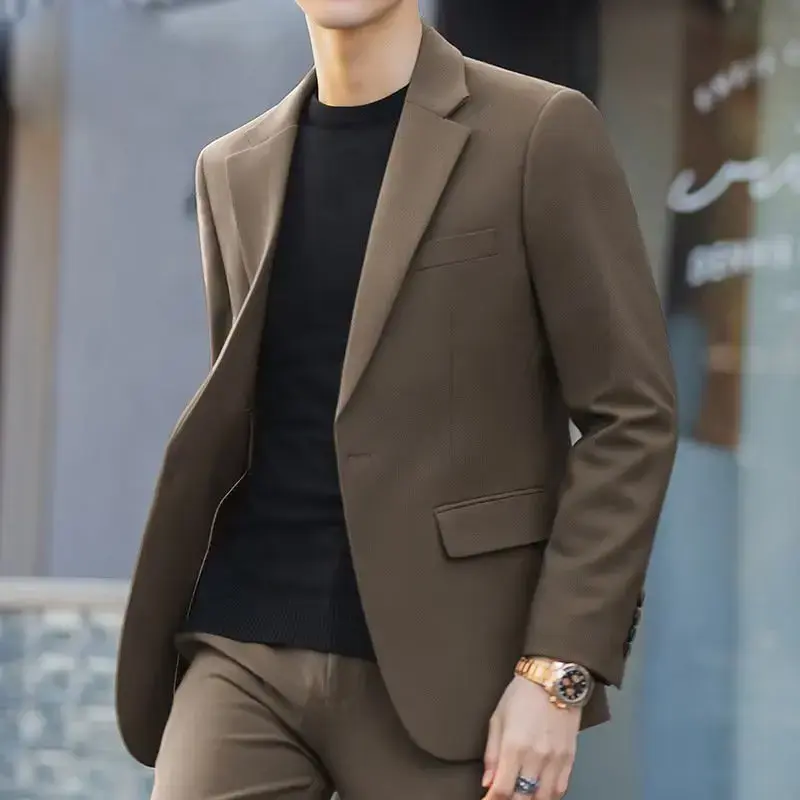 New Spring Autumn Men's Casual Suit Jacket Loose Fit Plus Size Business Wrinkle-Free Western Style Clothes Top For All Seasons