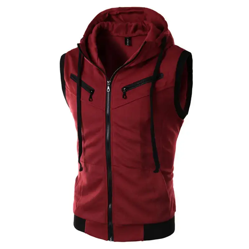 Men's Slim Fit Knit Tank Top Sweatshirt Hoodie Zipper Pullover Summer Casual Vest Without Sleeves