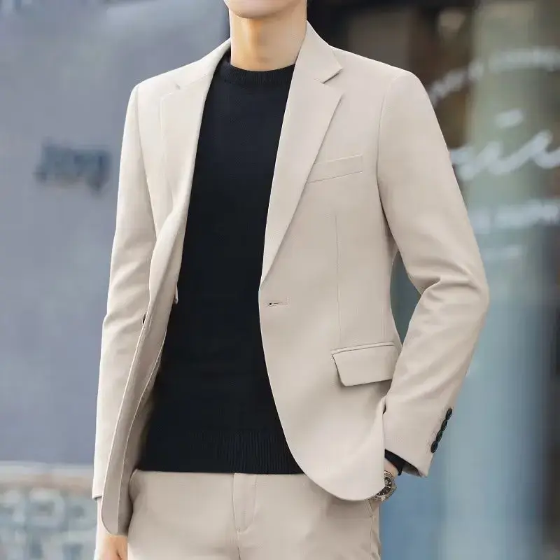 New Spring Autumn Men's Casual Suit Jacket Loose Fit Plus Size Business Wrinkle-Free Western Style Clothes Top For All Seasons