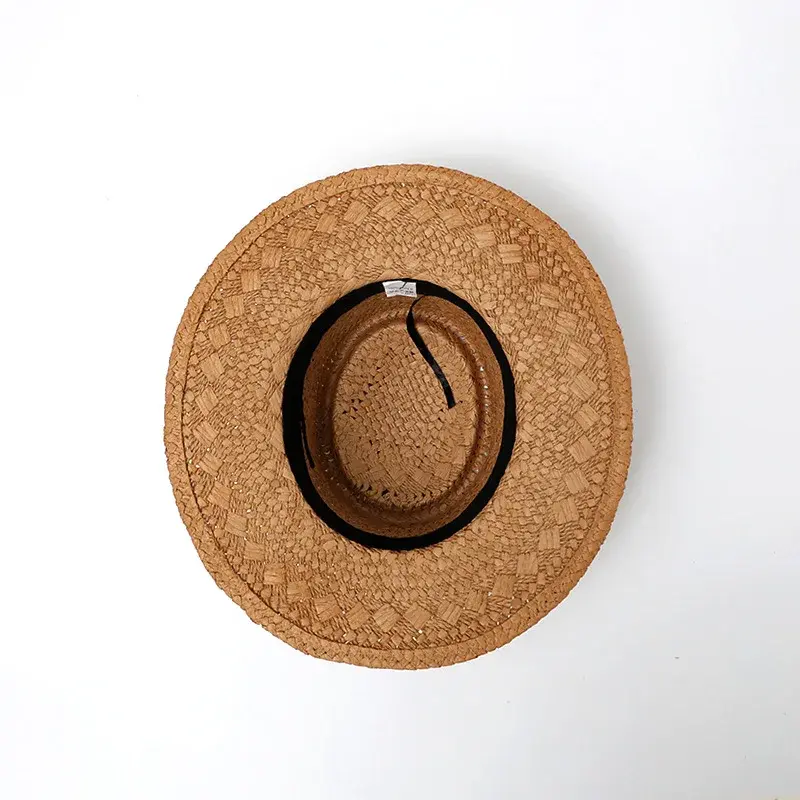 French Style Flat Top Retro Casual Mini Hat Straw Beach Hat Women Summer Coast Sunshade Large Brim Woven Straw Hat