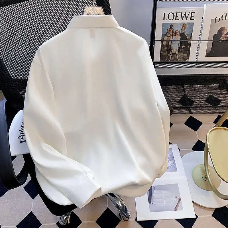 High-end Feel Chinese Style Casual Long Sleeve Shirt For Men Loose Fit Draped Metal Buckle Shirt New Chinese Jacket