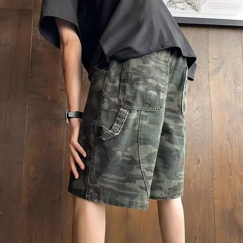 American Retro Camouflage Workwear Shorts Men Women Style Summer Trendy Patchwork Design Five-Point Loose Casual Pants