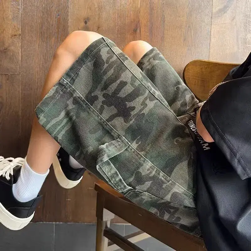 American Retro Camouflage Workwear Shorts Men Women Style Summer Trendy Patchwork Design Five-Point Loose Casual Pants
