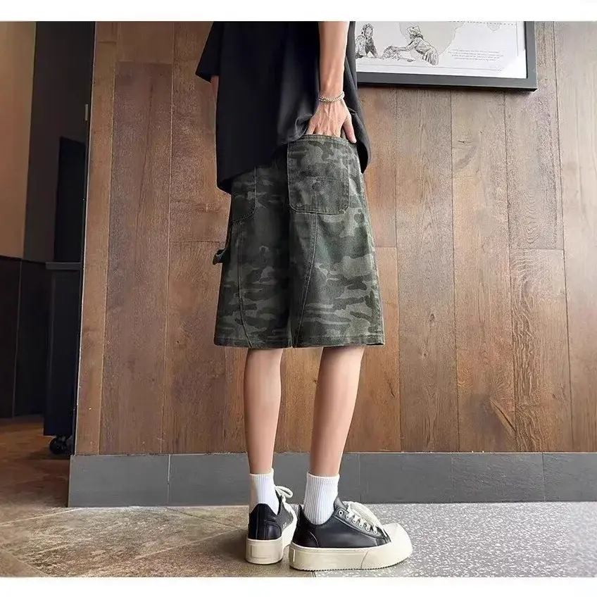 American Retro Camouflage Workwear Shorts Men Women Style Summer Trendy Patchwork Design Five-Point Loose Casual Pants