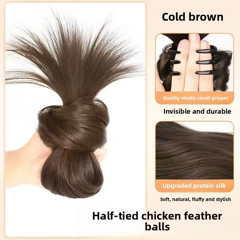 Three-Piece Long Hair Wig Women's Fake Hair Extension Volumizing Realistic Hair Invisible Seamless Curling Hair Extension Piece