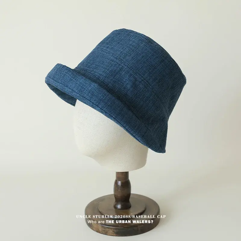 Cotton Linen Fishing Cap Unisex Large Brim Sunshade Face Slimming Solid Color Versatile Bucket Hat Korean Style Summer Hat