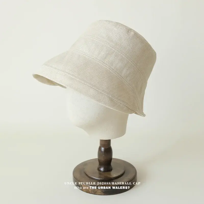 Cotton Linen Fishing Cap Unisex Large Brim Sunshade Face Slimming Solid Color Versatile Bucket Hat Korean Style Summer Hat