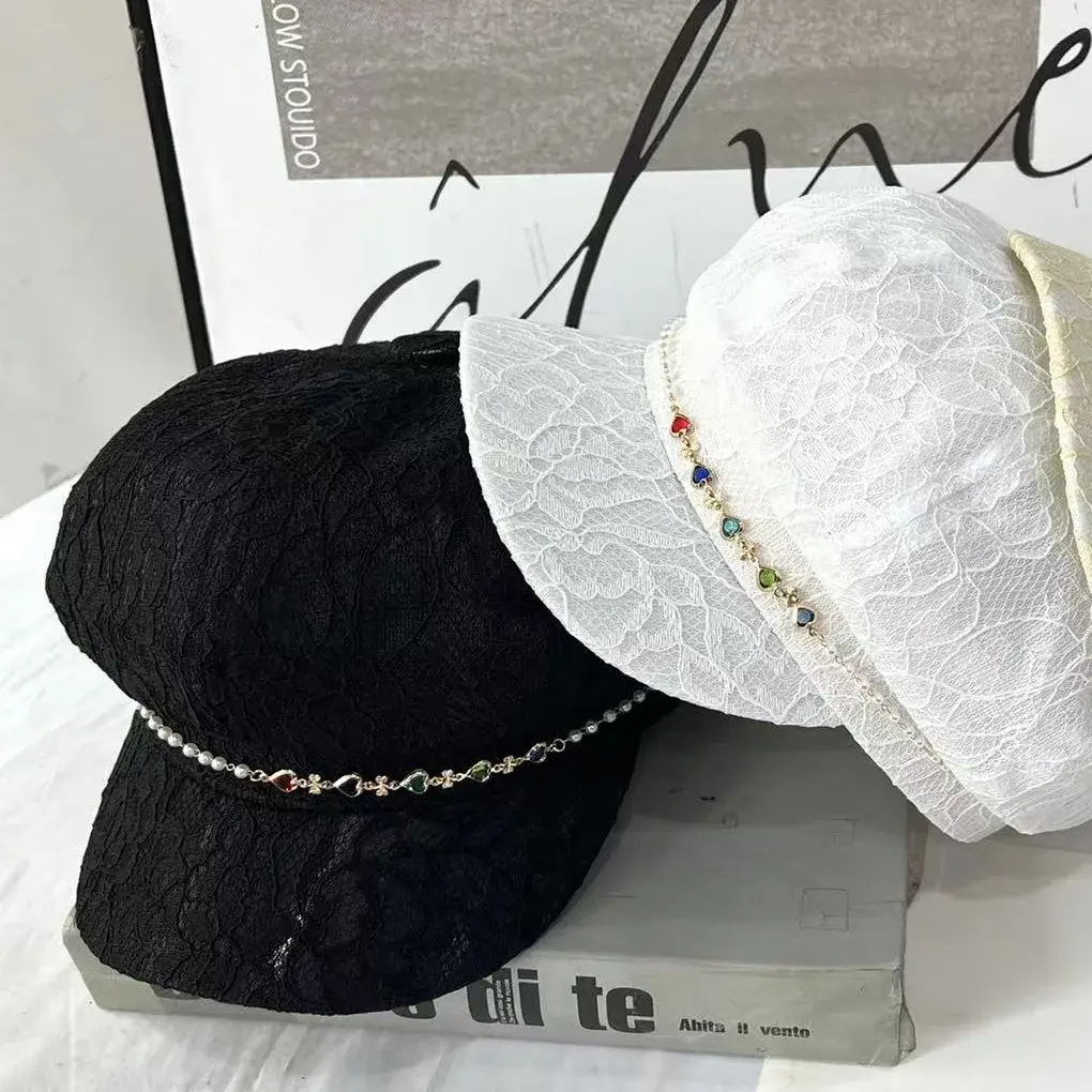 Summer Style Light Weight Breathable Sun Protection Lace Hat Eight Corner Cap Women Comfortable Versatile Face Slimming Sunshade