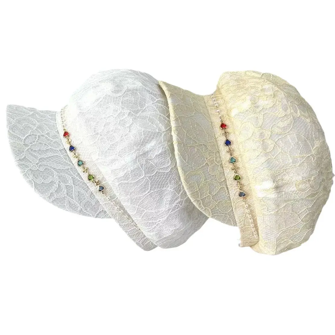 Summer Style Light Weight Breathable Sun Protection Lace Hat Eight Corner Cap Women Comfortable Versatile Face Slimming Sunshade