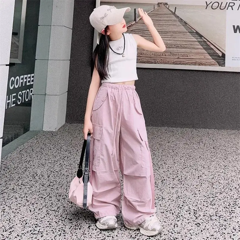 Girls Casual Fashion Workwear Summer New Arrival Wide Leg Long Pants Children's Clothing Kids' Trousers Big Kids' Fashion