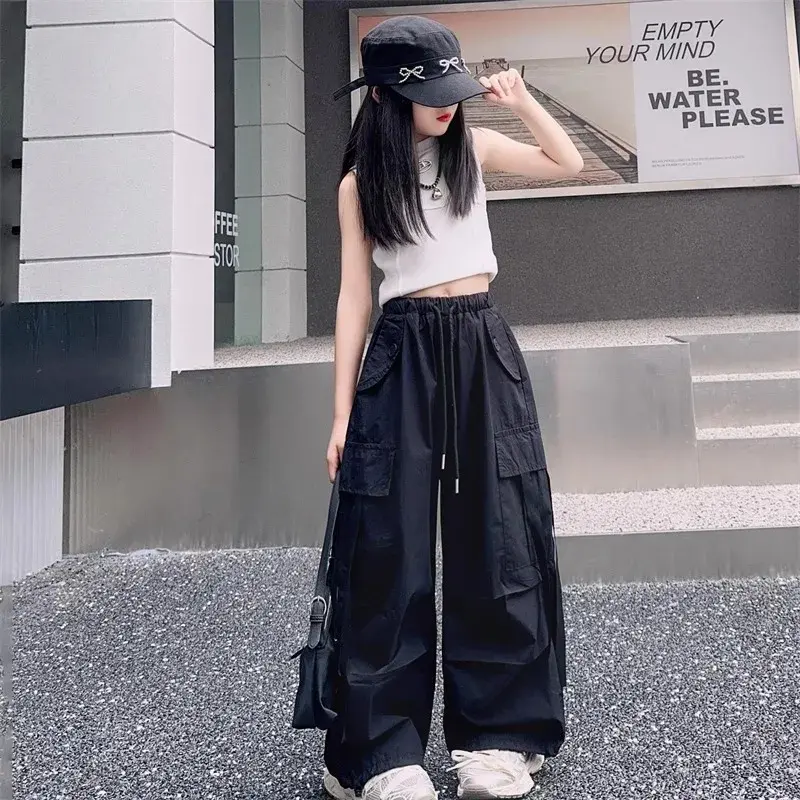 Girls Casual Fashion Workwear Summer New Arrival Wide Leg Long Pants Children's Clothing Kids' Trousers Big Kids' Fashion