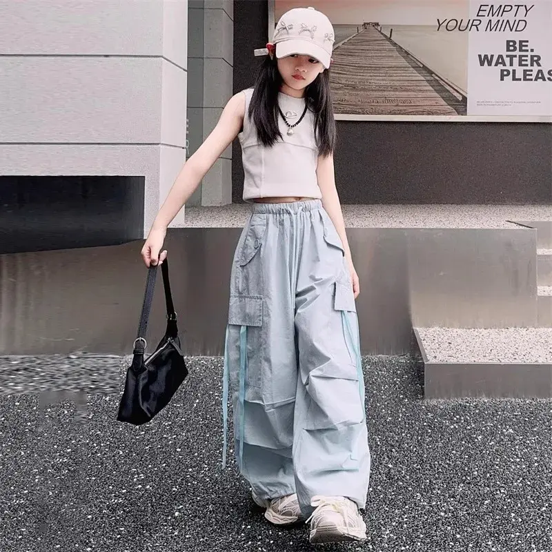 Girls Casual Fashion Workwear Summer New Arrival Wide Leg Long Pants Children's Clothing Kids' Trousers Big Kids' Fashion