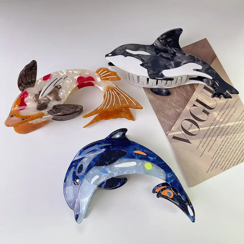 Large Size Acetate Shark Hair Clip Dolphin Whale Design Ocean Series Professional Salon Hair Partition Fixed Hair Clip