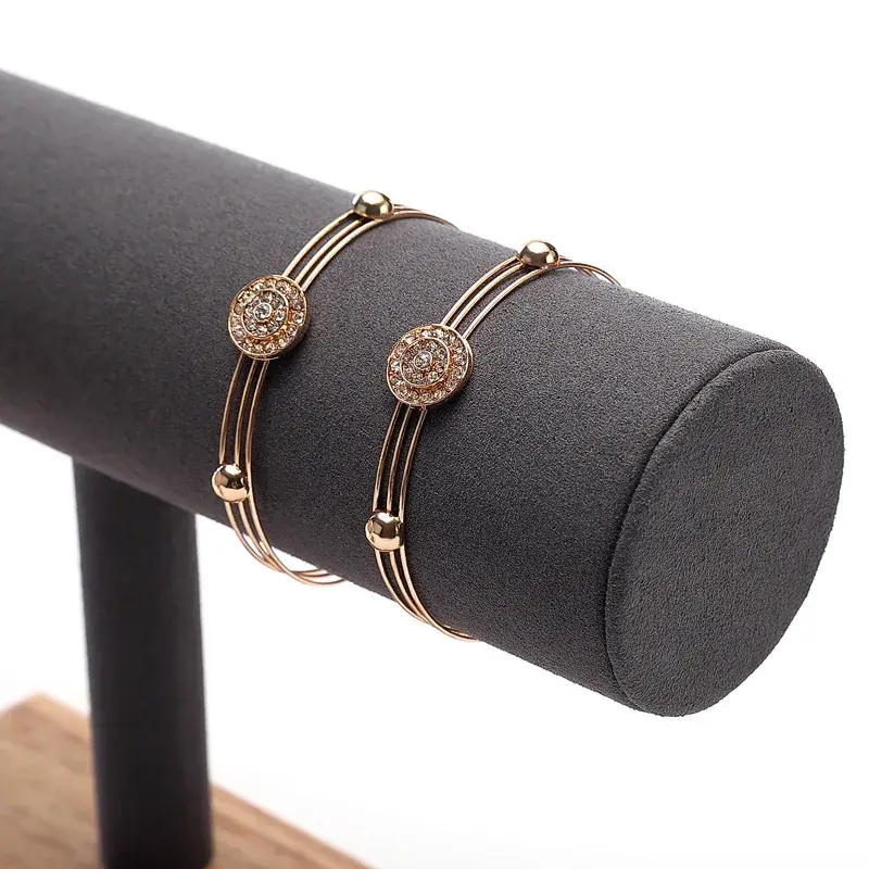 HongTaiYu Ceramic Jade Bracelet Display Stand Real Wooden Hand Chain Jewelry Storage Rack Pearl Jewelry Display Prop