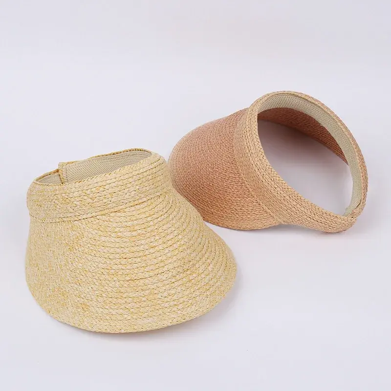 New Summer Women's Laffey Straw Woven Hat Adjustable Sunshade Empty Top Hairband Style UV Protection Sun Hat Fashionable Versati