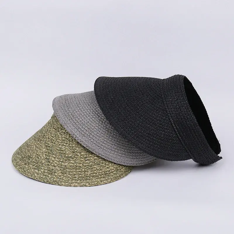 New Summer Women's Laffey Straw Woven Hat Adjustable Sunshade Empty Top Hairband Style UV Protection Sun Hat Fashionable Versati