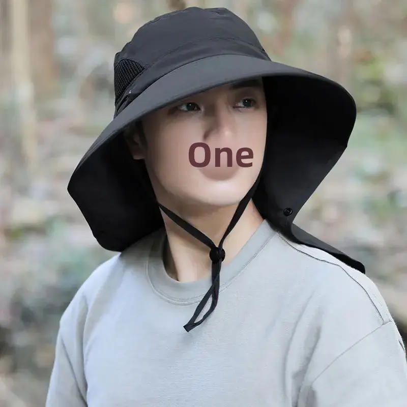 Men's Summer Fishing Wide Brim Sunshade Hat Outdoor Mountain Climbing Shoulder Length Scarf UV Protection Mesh Face Veil Hat