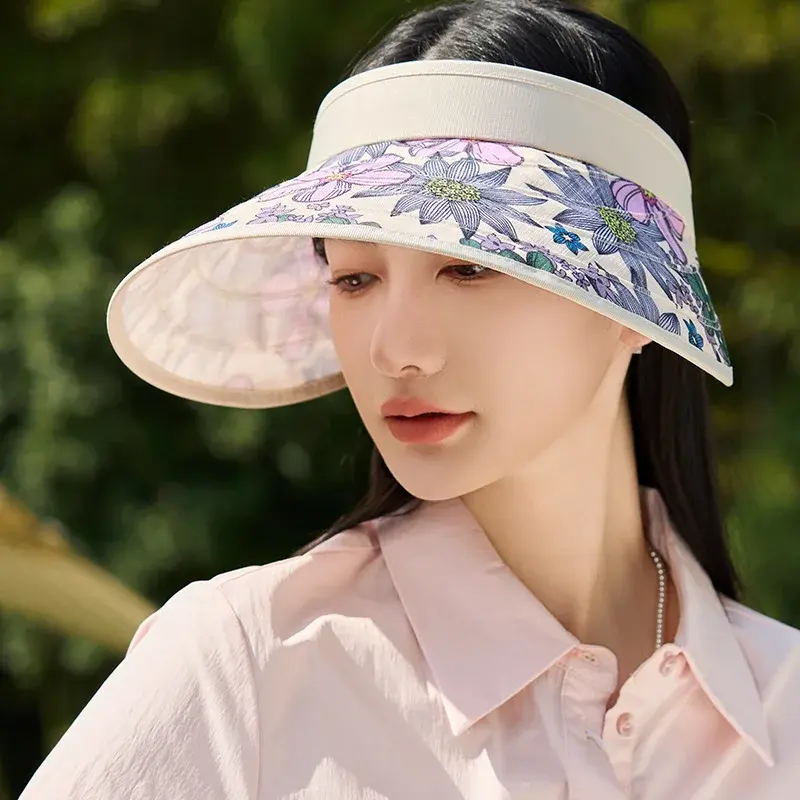 Women's Large Brim Sun Hat Summer Outdoor Travel Anti-Uv Cap Lace Net Hat Versatile Sun Protection Fashionable