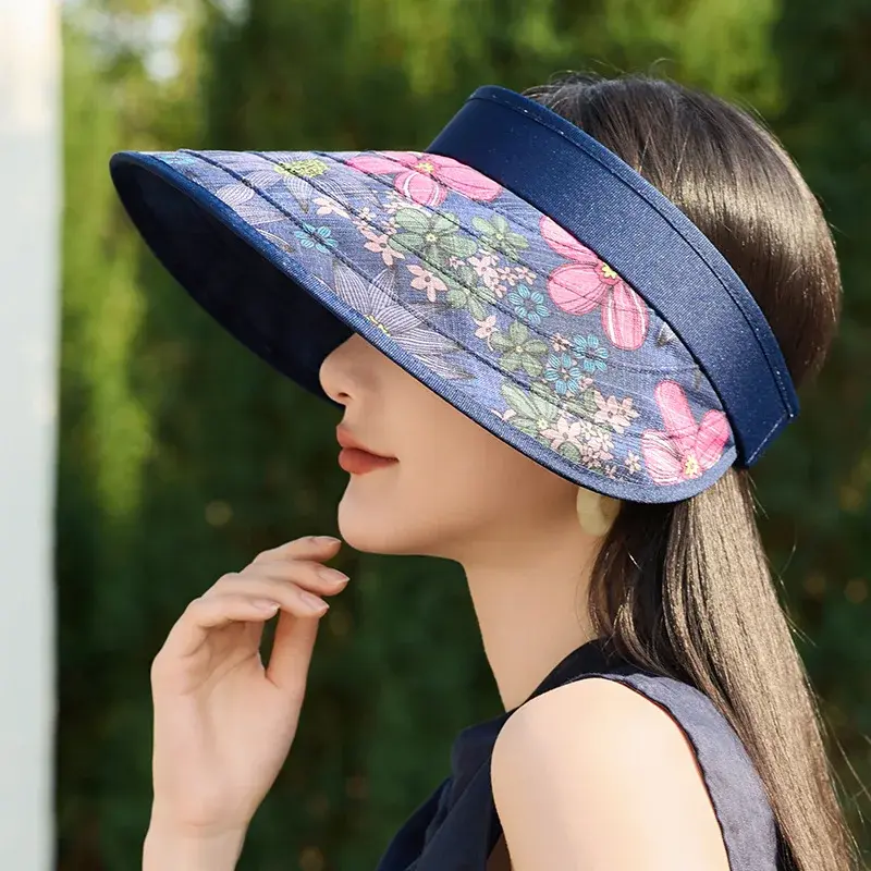 Women's Large Brim Sun Hat Summer Outdoor Travel Anti-Uv Cap Lace Net Hat Versatile Sun Protection Fashionable