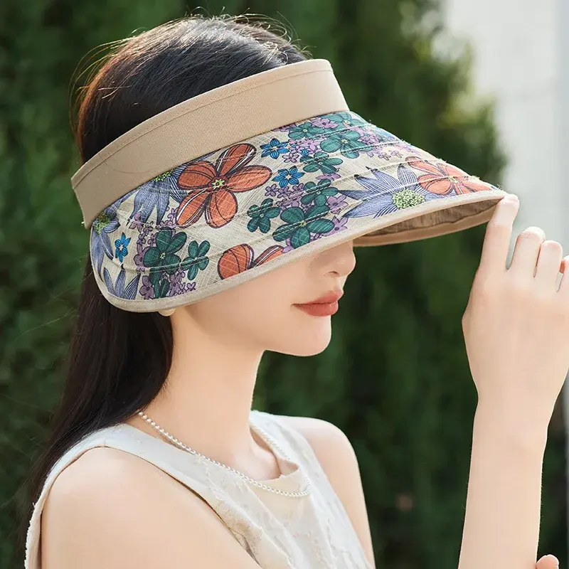 Women's Large Brim Sun Hat Summer Outdoor Travel Anti-Uv Cap Lace Net Hat Versatile Sun Protection Fashionable