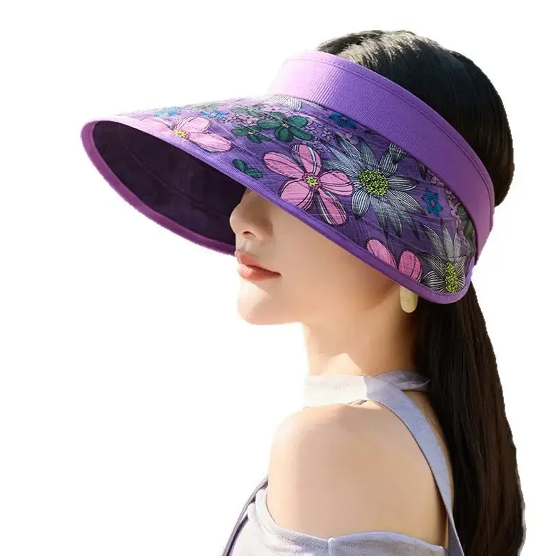 Women's Large Brim Sun Hat Summer Outdoor Travel Anti-Uv Cap Lace Net Hat Versatile Sun Protection Fashionable
