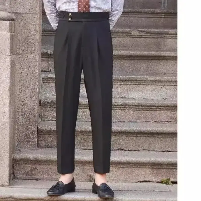 Nadler Vintage High-waisted Men's Casual Straight-leg Pants Smalltrousers British Business Paris Buckle White Long Trousers