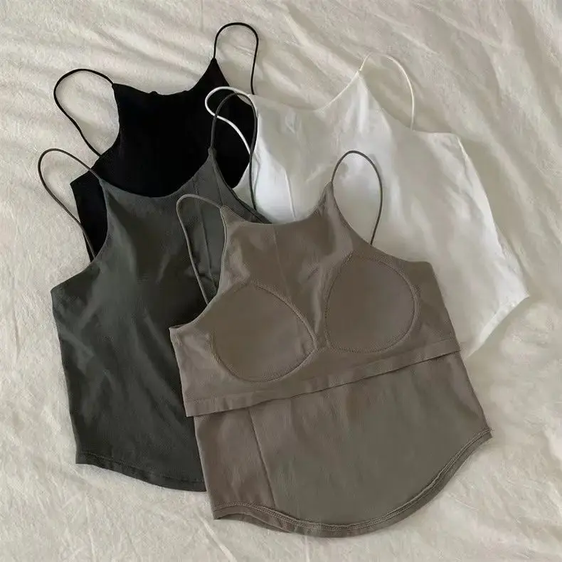 French Style Women's Tank Top With Chest Pad Underwear Outerwear One-Piece Sensual Back Design Bra For Fashionable Girls