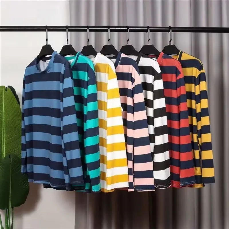 2022 Trendy Brand Loose-Fit New Striped T-Shirt Men's Long Sleeve Body Conjure Top Korean Style Autumn Collection Base Layer Top