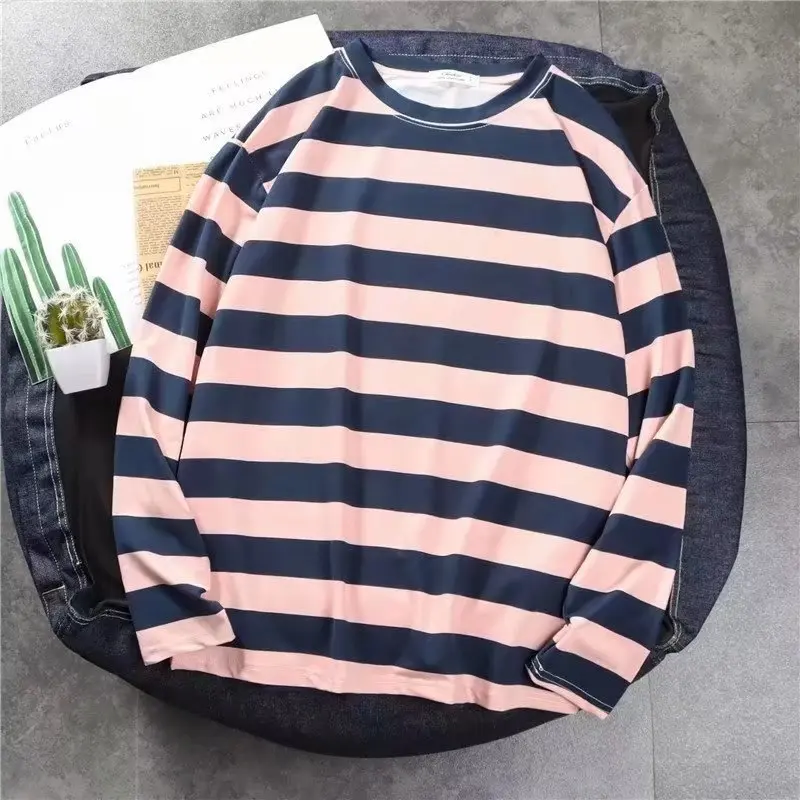 2022 Trendy Brand Loose-Fit New Striped T-Shirt Men's Long Sleeve Body Conjure Top Korean Style Autumn Collection Base Layer Top