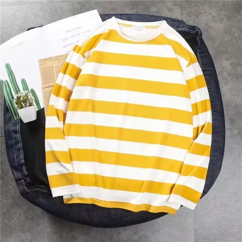 2022 Trendy Brand Loose-Fit New Striped T-Shirt Men's Long Sleeve Body Conjure Top Korean Style Autumn Collection Base Layer Top