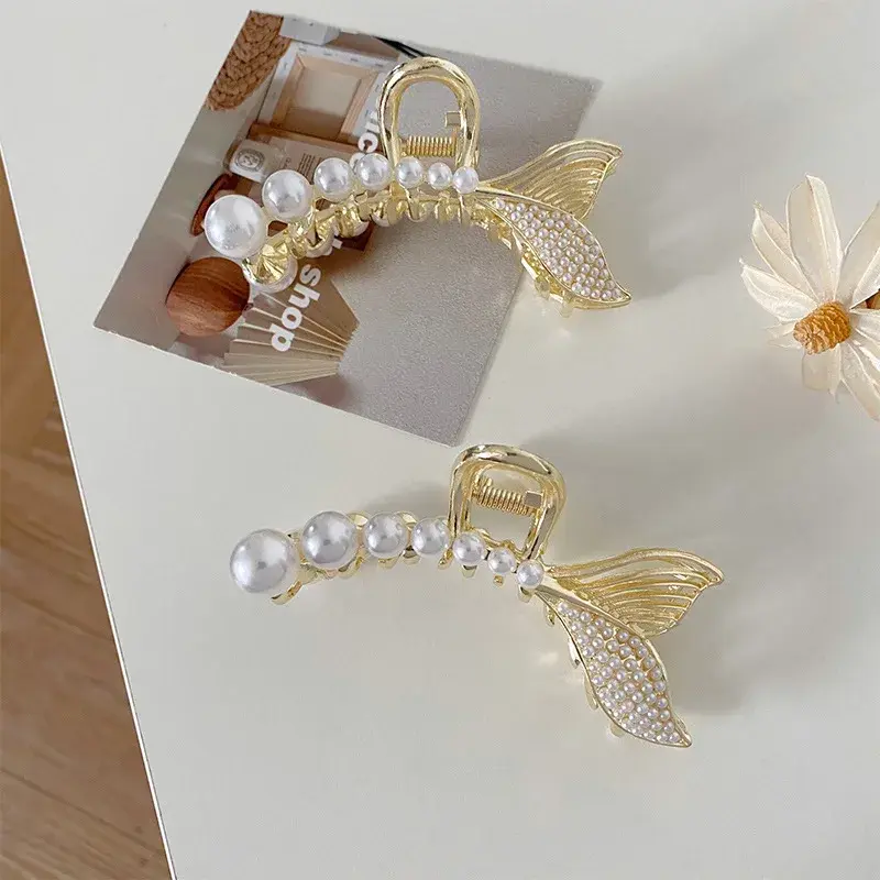 Korean Style Pearl Tassel Metal Shark Clamp Women's Hair Accessories Bun Hairpin Headwear Professional Salon Sectioning Clips