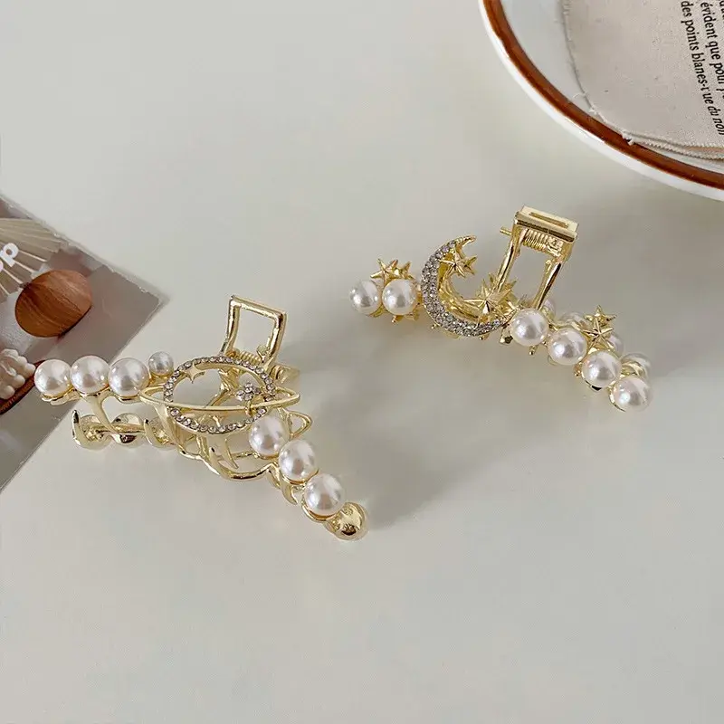 Korean Style Pearl Tassel Metal Shark Clamp Women's Hair Accessories Bun Hairpin Headwear Professional Salon Sectioning Clips